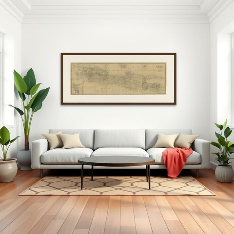 Large Antique Map of Java & Madura with Batavia Inset, c.1870s Dutch East Indies, shown framed in a room, true to size