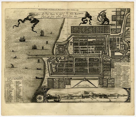 Antique Map of Batavia, Dutch East Indies, Nowadays Jakarta, Indonesia, ca.1669, view 2