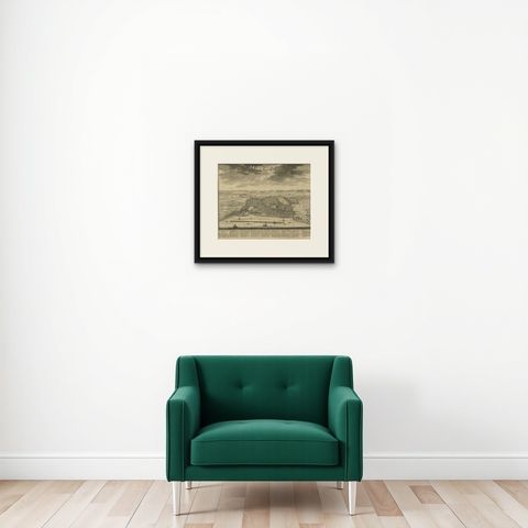Decorative View of the Indonesian Town of Bantam 'Banten', Java, 1726, shown framed on a wall, true to size