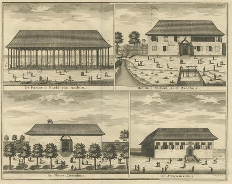 Antique Print with Four Views of Ambon ii by Valentijn, 1726, view 2