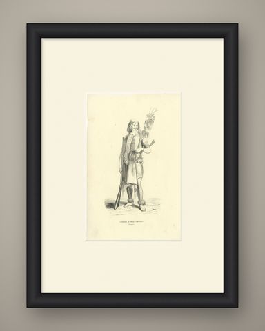 Warrior of Timor, Amfoang, Antique Wahlen Costume Print, 1843-1844, shown framed
