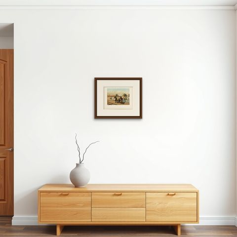 Antique Print of Native 'Koelies' or Carriers on Java, Indonesia, 1888, shown framed on a wall, true to size