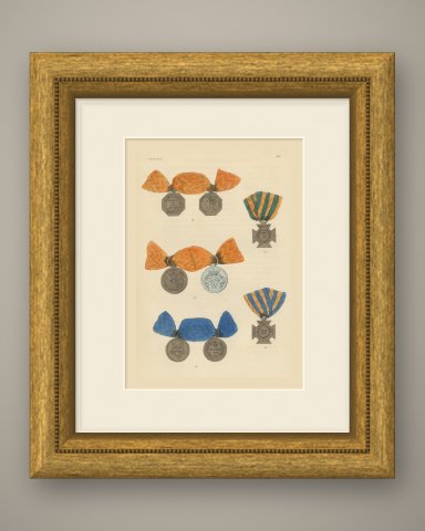 Dutch Medals, War in Java and Citadel of Antwerp, Plate LIV, 1844, shown framed