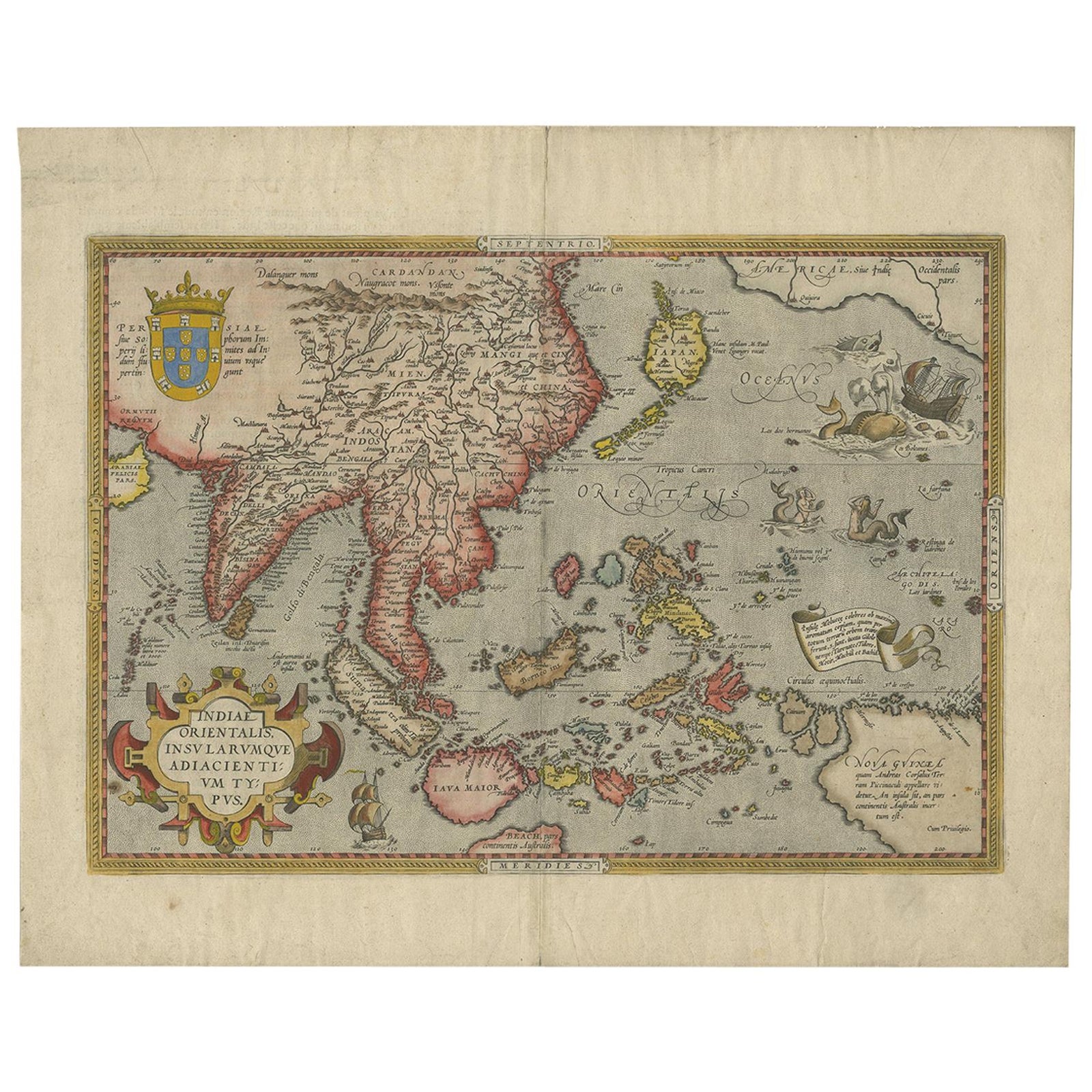 Antique Ortelius Map of Asia Featuring Japan, China, Taiwan & East Indies, 1587