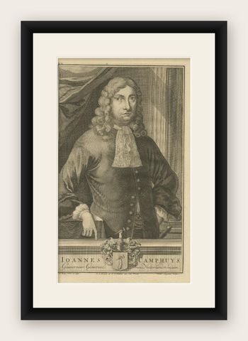 Antique Portrait of J. Camphuys, Governor-General of the Dutch East Indies, 1726, shown framed