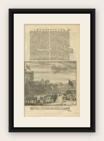 Antique Print of Negotiations in Batavia by Valentijn, 1726, shown framed