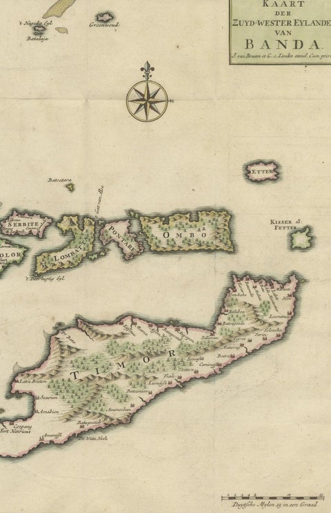 Old Antique Map of the Sumbawa, Flores, Timor in the Banda Region of Indonesia, close-up 2