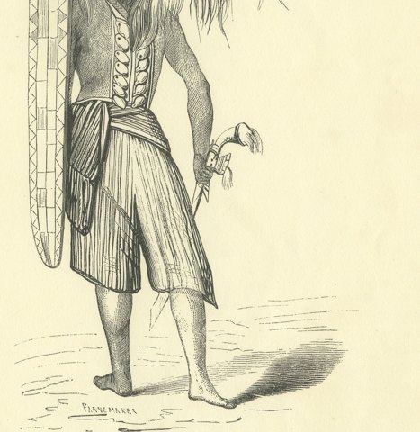Warrior of the Island of Solor, Antique Wahlen Costume Print, 1843-1844, close-up 2