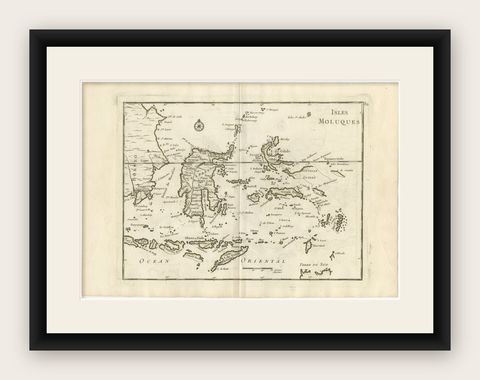 Antique Map of the Moluccas & Celebes, Le Rouge, French Engraving c.1750, shown framed