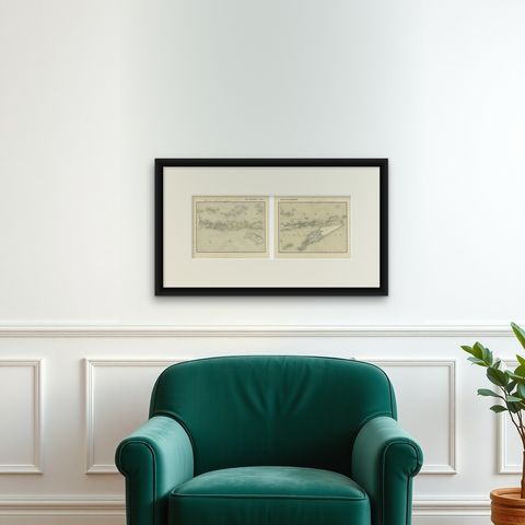 Antique Two-Sheet Map of the Lesser Sunda Islands, Dutch East Indies, 1884, shown framed on a wall, true to size