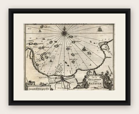Antique Map of the Islands Near Batavia, Capital of the Dutch East Indies, 1682, shown framed