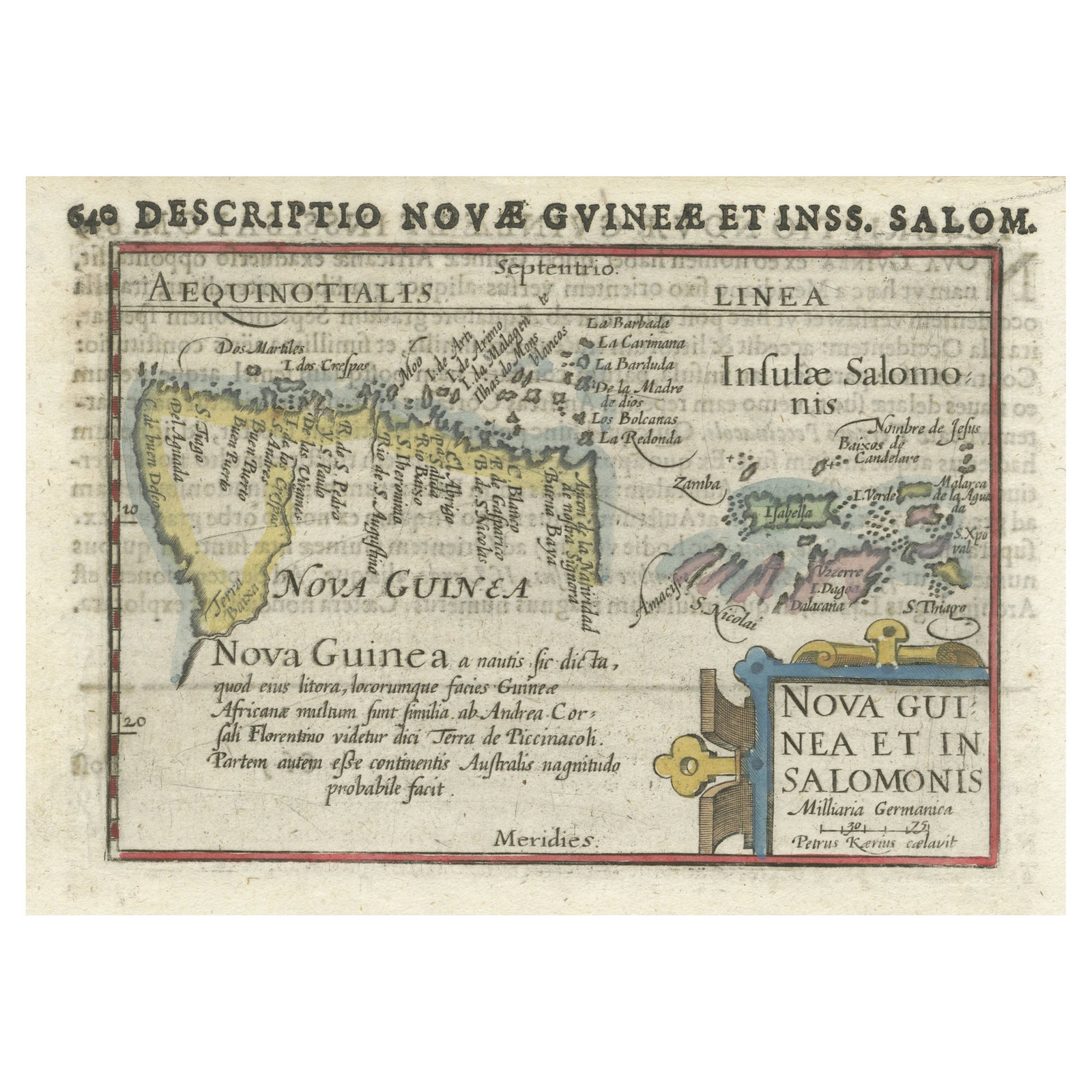Rare Original Miniature Map of Papua New Guinea and the Salomon Islands, 1600