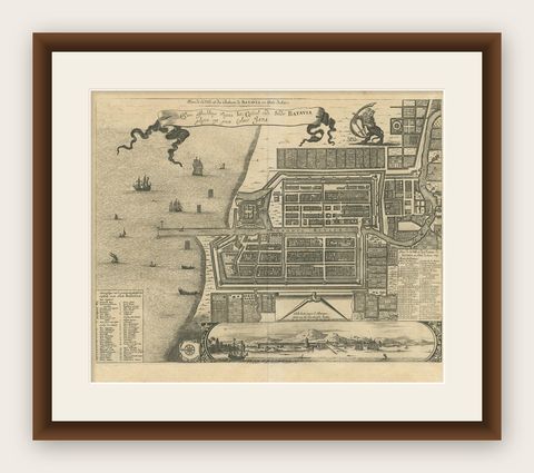 Antique Map of the City of Batavia by Van der Aa, circa 1730, shown framed