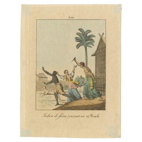 Antique Print of a Domestic Scene on Java, Indonesia, c.1840, view 2