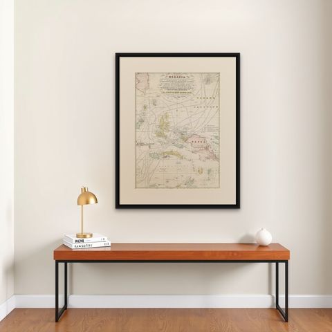 Large Italian Map of Islands of Oceania, incl Papua, Timor, Banda, Ceram, 1855, shown framed on a wall, true to size