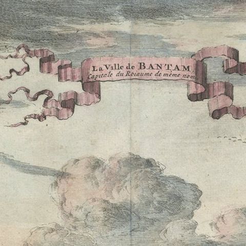 Original Antique Bird's Eye View of Banten or Bantam in Java, Indonesia, 1725, close-up 1