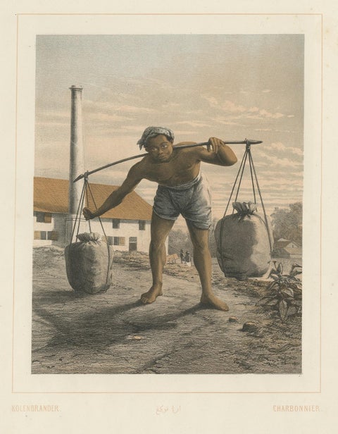 Antique Print of an Indonesian Coal Miner by Van Pers, circa 1850, view 3