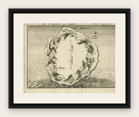 Antique Map of Macjan or Makian Island in the Moluccas, Indonesia, c.1740, shown framed