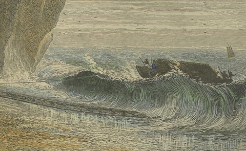 Landing Through the Surf, Ceram, late 19th-century hand-colored wood engraving, close-up 1
