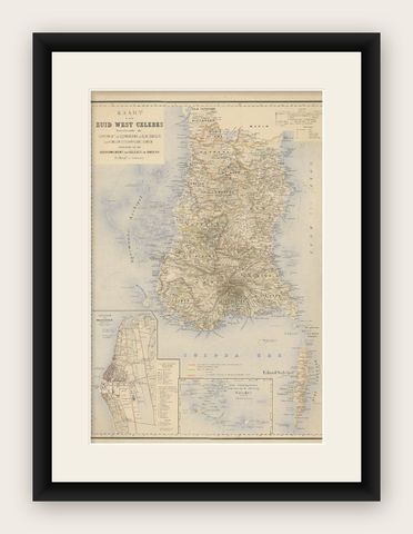 Antique Map of Southern Sulawesi by Stemfoort, 1885, shown framed