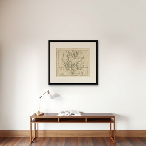 Antique Map of Southeast Asia by Chatelain, c.1732, shown framed on a wall, true to size
