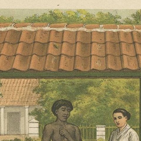 Antique Print of a Native Chicken Salesmen in Batavia 'Java, Indonesia', close-up 1