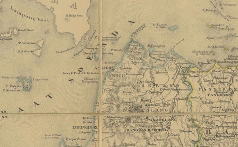 Large Antique Map of Java & Madura with Batavia Inset, c.1870s Dutch East Indies, close-up 4