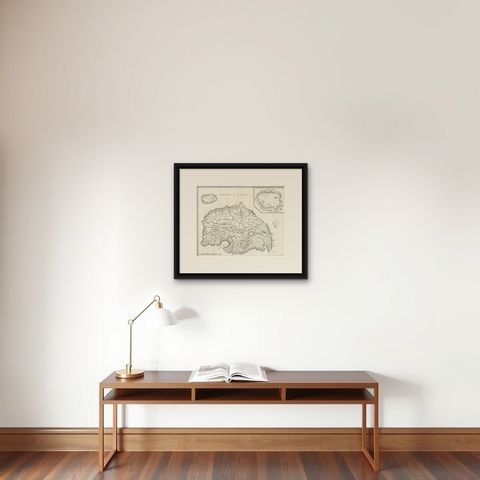 Antique Map of Buru Island, Indonesia, c.1725, shown framed on a wall, true to size