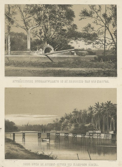 Antique Print of a Graveyard in Aceh and Djawa River in Sumatra, Indonesia, 1874, close-up 1
