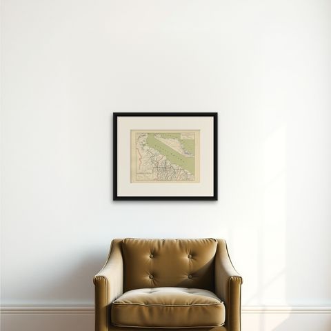 Deli Railway System Map, East Sumatra, Deli Spoorweg Maatschappij, c.1910, shown framed on a wall, true to size