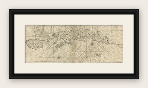 Antique Map of the Moluccas or the Famed Spice Islands of Indonesia, 1724, shown framed