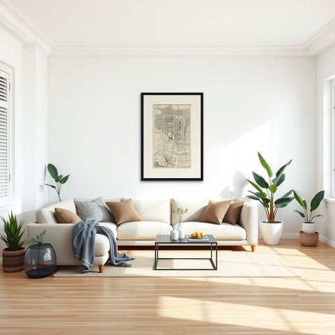 Antique Plan of Batavia by Van Krevelt, circa 1780, shown framed in a room, true to size