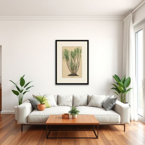 Antique Sugarcane Chromolithograph, Teboe Goela Java, Meyn after Soltwedel 1892, shown framed in a room, true to size