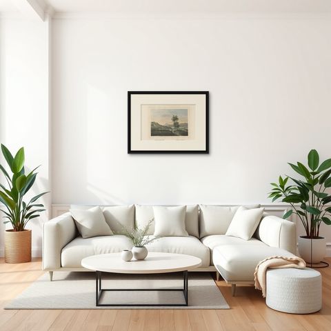 Antique Print of the Dano Valley on the Island of Java, Indonesia, 1844, shown framed in a room, true to size
