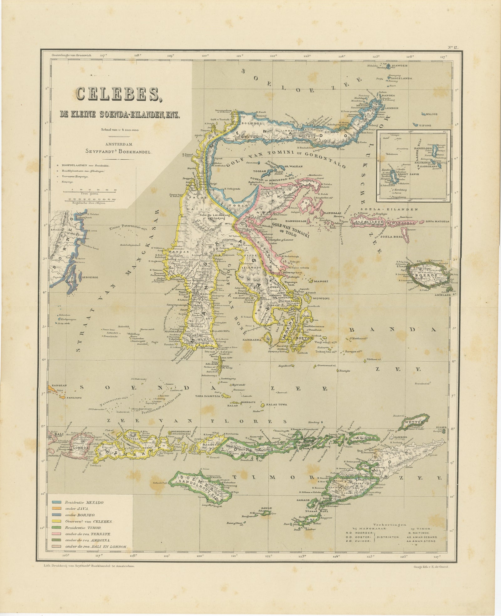 Antique Colonial Map of Celebes Sulawesi & Lesser Sunda Islands, 1884