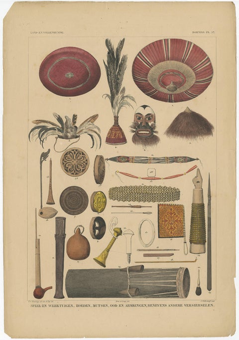 Antique Print with Tools from Borneo 'Indonesia' by Temminck, circa 1840, view 3