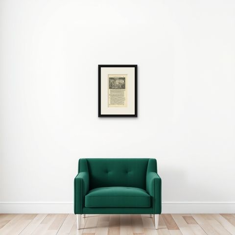 Antique Print of Music Instruments from Ambon by Valentijn '1726', shown framed on a wall, true to size