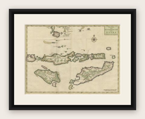 Old Antique Map of the Sumbawa, Flores, Timor in the Banda Region of Indonesia, shown framed
