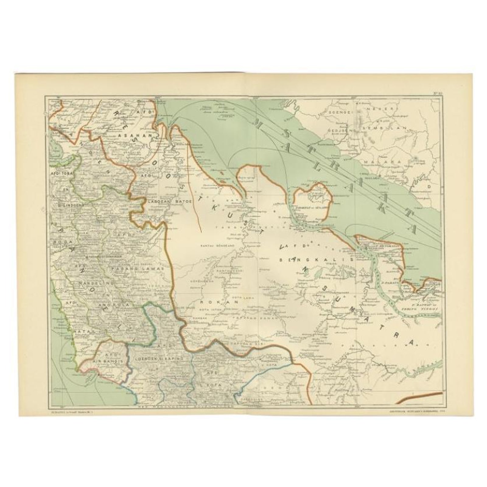 Antique Map of the East Coast of Sumatra , Indonesia, 1900