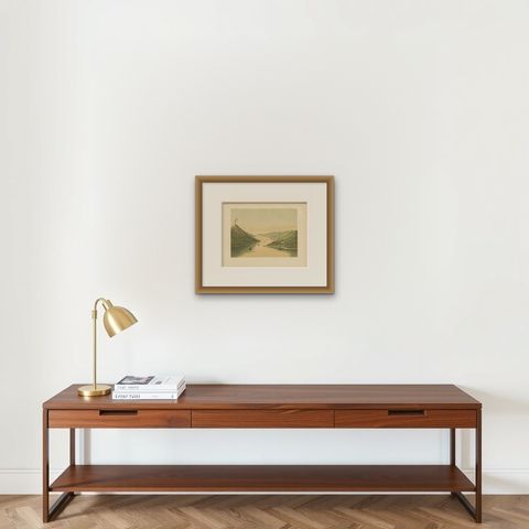 Antique Print of the Volcano Gunung Api in Indonesia, 1888, shown framed on a wall, true to size
