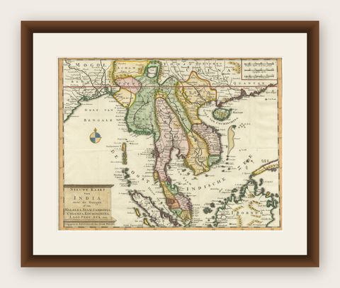 Antique Map of Indochina, the Malaysian Peninsula and Northern Sumatra, shown framed