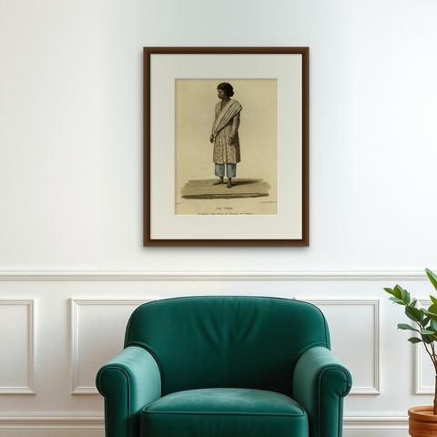 Rare Full-Length Portrait of a Native from the Indonesian Island Timor, 1825, shown framed on a wall, true to size