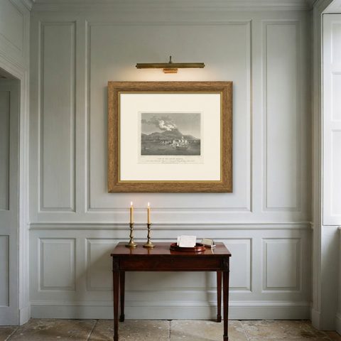 Antique Print of the Harbour Sunda Kelapa of Batavia in the Dutch Indies, 1826, shown framed on a wall, true to size