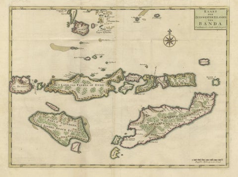 Old Antique Map of the Sumbawa, Flores, Timor in the Banda Region of Indonesia, close-up 1