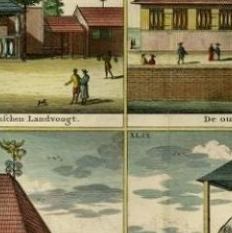 Antique Print with Four Views of Ambon, Indonesia, 1726, close-up 2