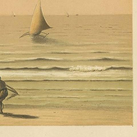 Antique Print of Local Vessels in the Sunda Strait in Indonesia, 1888, close-up 1