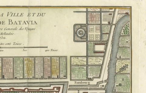 Hand-Colored 1750 Plan of Batavia, Colonial Jakarta, Indonesia by Jacques Bellin, close-up 3
