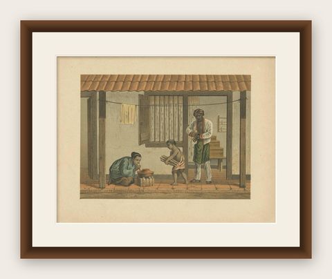 Antique Print of a Native Family 'Indonesia' by M.T.H. Perelaer, 1888, shown framed