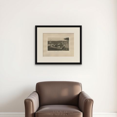 Medan Race-Course, Colonial Era Horse Racing Scene, Antique Photogravure c.1900, shown framed on a wall, true to size
