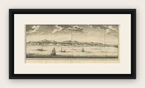 Antique Print of Ambon, Indonesia by Valentijn, 1726, shown framed